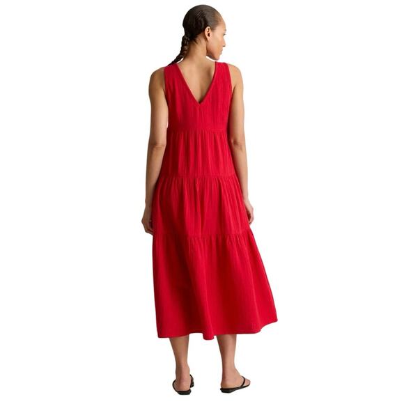 NWOT Quince Wild Cherry Red Organic Cotton Gauze Tiered Maxi Dress Medium 4265-Q - Picture 2 of 11